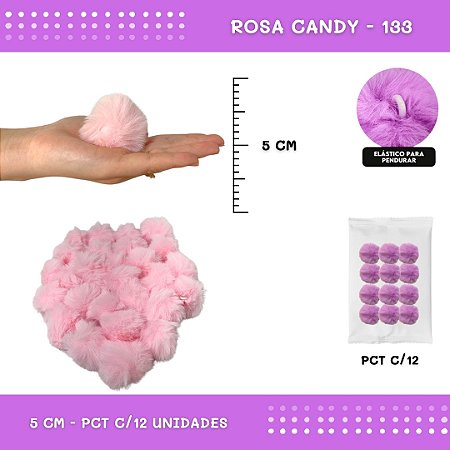12 Unid. - Pom Pom Pelucia - 50mm COR: ROSA-CANDY-133