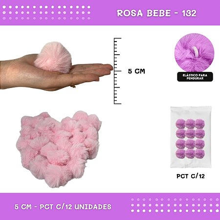 12 Unid. - Pom Pom Pelucia - 50mm COR: ROSA-BEBE-132