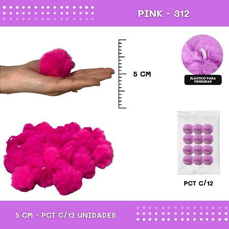 12 Unid. - Pom Pom Pelucia - 50mm COR: PINK-312