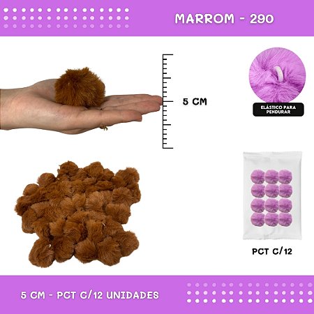 12 Unid. - Pom Pom Pelucia - 50mm COR: MARROM-290