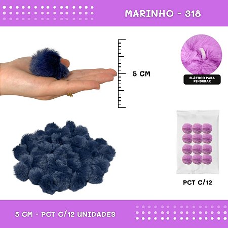 12 Unid. - Pom Pom Pelucia - 50mm COR: MARINHO-318