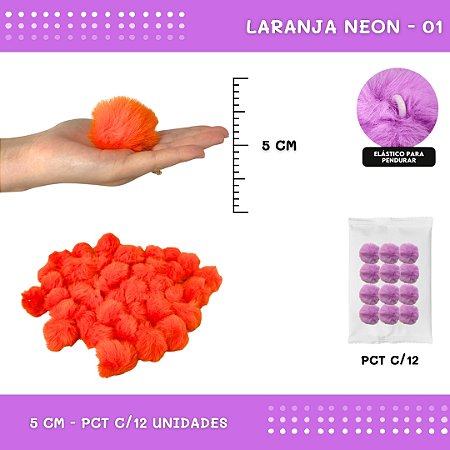 12 Unid. - Pom Pom Pelucia - 50mm COR: LARANJA-NEON-01