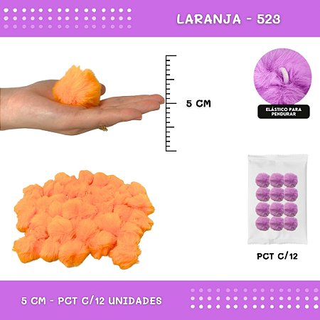12 Unid. - Pom Pom Pelucia - 50mm COR: LARANJA-523