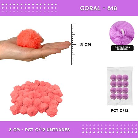 12 Unid. - Pom Pom Pelucia - 50mm COR: CORAL-816