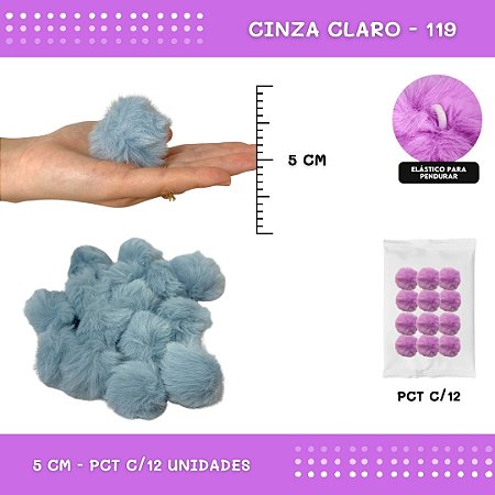 12 Unid. - Pom Pom Pelucia - 50mm COR: CINZA-CLARO-119