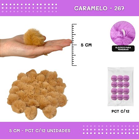 12 Unid. - Pom Pom Pelucia - 50mm COR: CARAMELO-267