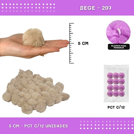 12 Unid. - Pom Pom Pelucia - 50mm COR: BEGE-297