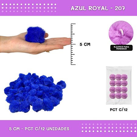 12 Unid. - Pom Pom Pelucia - 50mm COR: AZUL-ROYAL-207