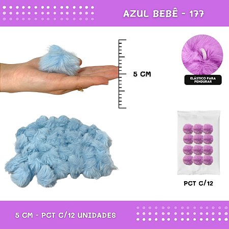 12 Unid. - Pom Pom Pelucia - 50mm COR: AZUL-BEBE-177