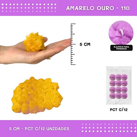 12 Unid. - Pom Pom Pelucia - 50mm COR: AMARELO-OURO-110