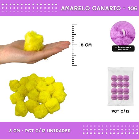 12 Unid. - Pom Pom Pelucia - 50mm COR: AMARELO-CANARIO-106