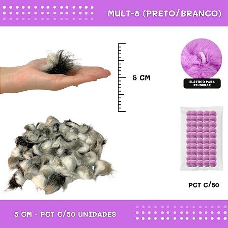 Pom Pom Pelucia - 50mm - Pct C/50 Unid. COR: MULT-08 (PRETO E BRANCO)