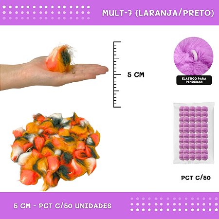 Pom Pom Pelucia - 50mm - Pct C/50 Unid. COR: MULT-7 (LARANJA/PRETO)