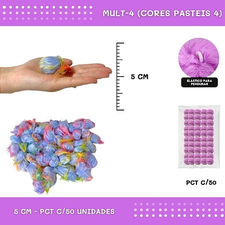 Pom Pom Pelucia - 50mm - Pct C/50 Unid. COR: MULT-4 (CORES PASTEIS 4)