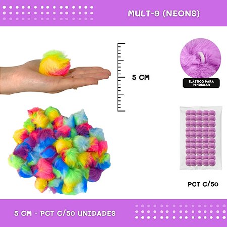 Pom Pom Pelucia - 50mm - Pct C/50 Unid. COR: MULT-9 (NEONS)
