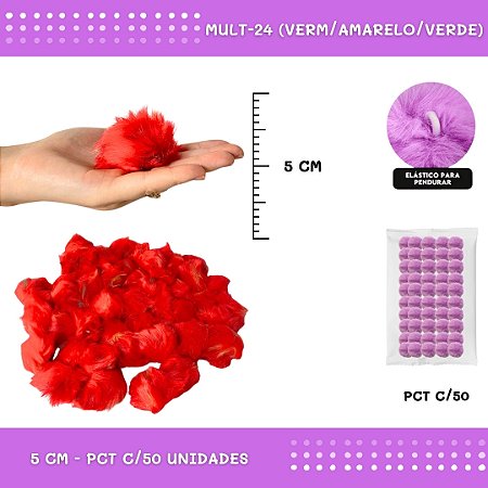 Pom Pom Pelucia - 50mm - Pct C/50 Unid. COR: MULT-24 (VERM/AMARELO/VERDE)