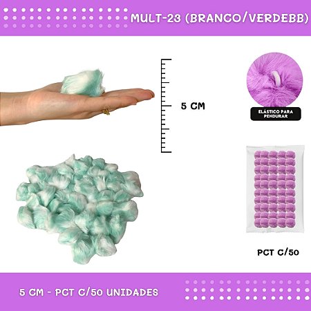 Pom Pom Pelucia - 50mm - Pct C/50 Unid. COR: MULT-23 (BRANCO/VERDEBB)