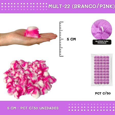 Pom Pom Pelucia - 50mm - Pct C/50 Unid. COR: MULT-22 (BRANCO/PINK)