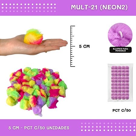 Pom Pom Pelucia - 50mm - Pct C/50 Unid. COR: MULT-21 (NEON2)
