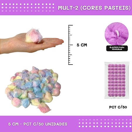 Pom Pom Pelucia - 50mm - Pct C/50 Unid. COR: MULT-2 (CORES PASTEIS)