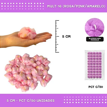 Pom Pom Pelucia - 50mm - Pct C/50 Unid. COR: MULT-16 (ROSA/PINK/AMARELO)