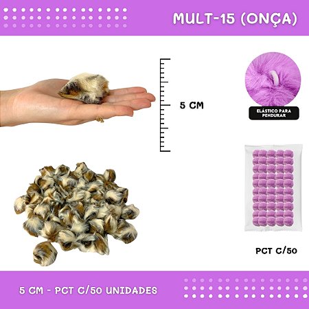 Pom Pom Pelucia - 50mm - Pct C/50 Unid. COR: MULT-15 (ONÇA)
