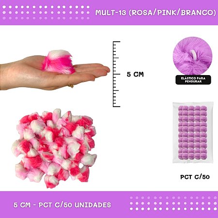 Pom Pom Pelucia - 50mm - Pct C/50 Unid. COR: MULT-13 (ROSA/PINK/BRANCO)