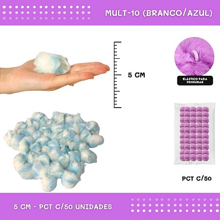 Pom Pom Pelucia - 50mm - Pct C/50 Unid. COR: MULT-10 (BRANCO/AZUL)