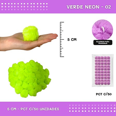 Pom Pom Pelucia - 50mm - Pct C/50 Unid. COR: VERDE-NEON-02