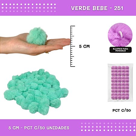 Pom Pom Pelucia - 50mm - Pct C/50 Unid. COR: VERDE-BEBE-251