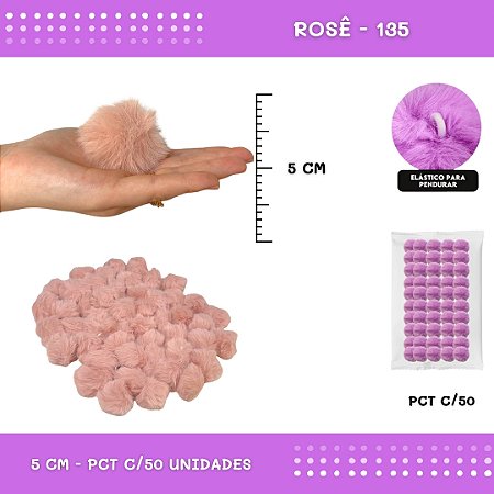 Pom Pom Pelucia - 50mm - Pct C/50 Unid. COR: ROSE-135