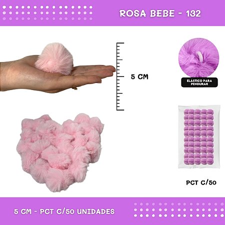 Pom Pom Pelucia - 50mm - Pct C/50 Unid. COR: ROSA-BEBE-132