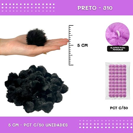 Pom Pom Pelucia - 50mm - Pct C/50 Unid. COR: PRETO-310