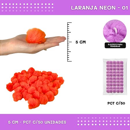 Pom Pom Pelucia - 50mm - Pct C/50 Unid. COR: LARANJA-NEON-01