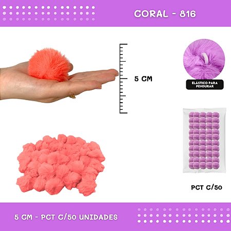 Pom Pom Pelucia - 50mm - Pct C/50 Unid. COR: CORAL-816