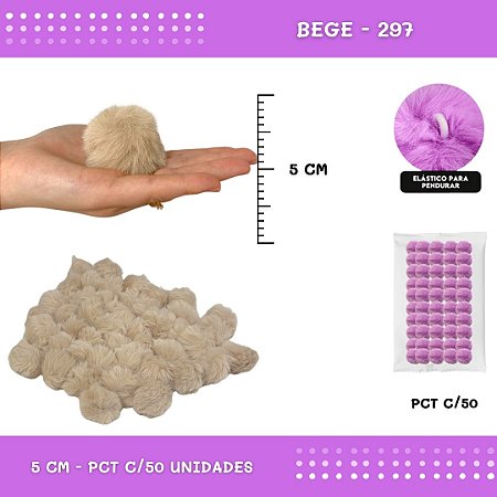 Pom Pom Pelucia - 50mm - Pct C/50 Unid. COR: BEGE-297