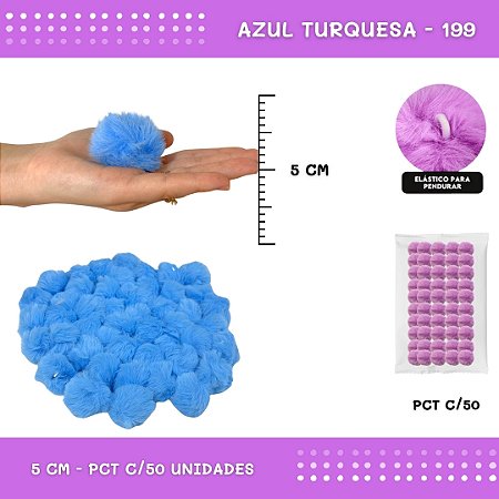 Pom Pom Pelucia - 50mm - Pct C/50 Unid. COR: AZUL-TURQUESA-199