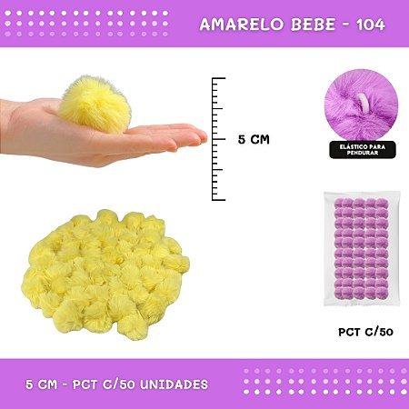 Pom Pom Pelucia - 50mm - Pct C/50 Unid. COR: AMARELO-BEBE-104