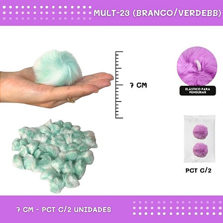 Pom Pom Pelucia - 70mm - Pct C/2 Unid. COR: MULT-23 (BRANCO/VERDEBB)
