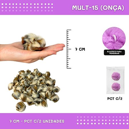 Pom Pom Pelucia - 70mm - Pct C/2 Unid. COR: MULT-15 (ONÇA)
