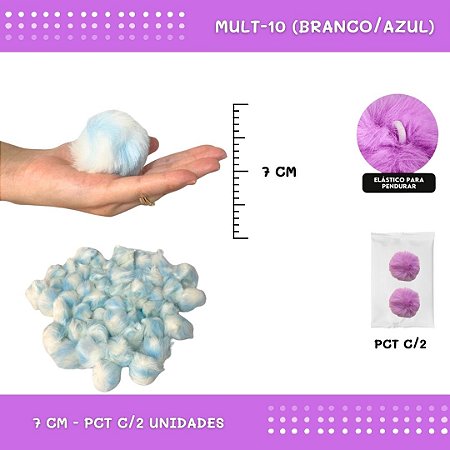 Pom Pom Pelucia - 70mm - Pct C/2 Unid. COR: MULT-10 (BRANCO/AZUL)
