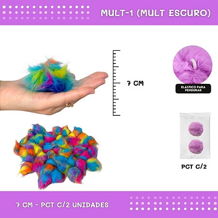 Pom Pom Pelucia - 70mm - Pct C/2 Unid. COR: MULT-1 (MULT ESCURO)