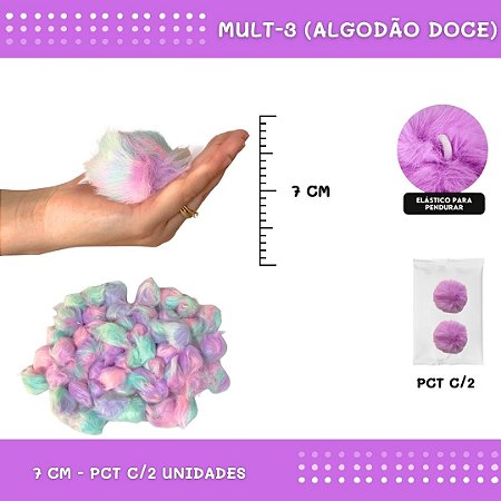 Pom Pom Pelucia - 70mm - Pct C/2 Unid. COR: MULT-3 (ALGODAO DOCE)