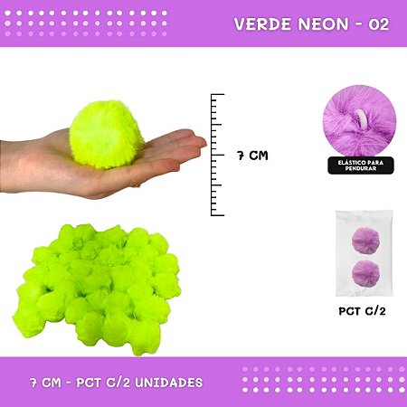 Pom Pom Pelucia - 70mm - Pct C/2 Unid. COR: VERDE-NEON-02