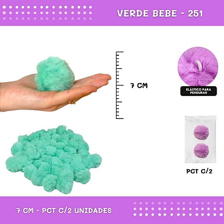 Pom Pom Pelucia - 70mm - Pct C/2 Unid. COR: VERDE-BEBE-251