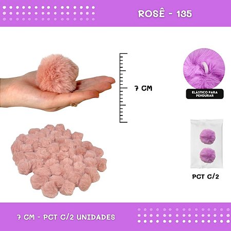 Pom Pom Pelucia - 70mm - Pct C/2 Unid. COR: ROSE-135