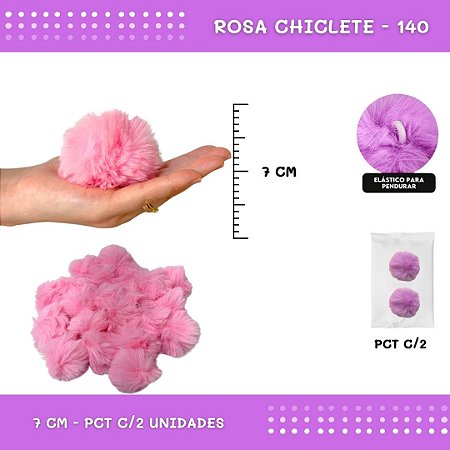 Pom Pom Pelucia - 70mm - Pct C/2 Unid. COR: ROSA-CHICLETE-140