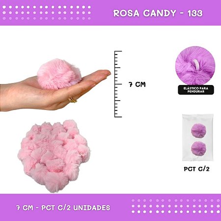Pom Pom Pelucia - 70mm - Pct C/2 Unid. COR: ROSA-CANDY-133