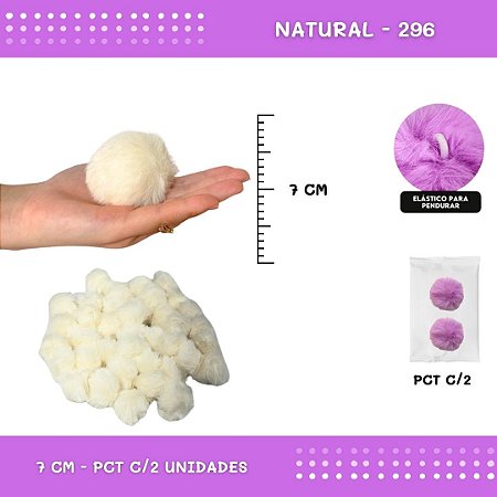 Pom Pom Pelucia - 70mm - Pct C/2 Unid. COR: NATURAL-296