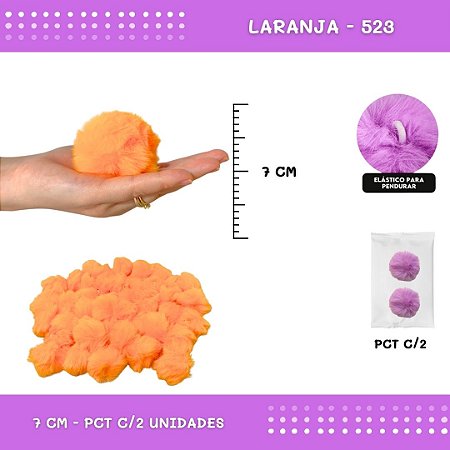 Pom Pom Pelucia - 70mm - Pct C/2 Unid. COR: LARANJA-523